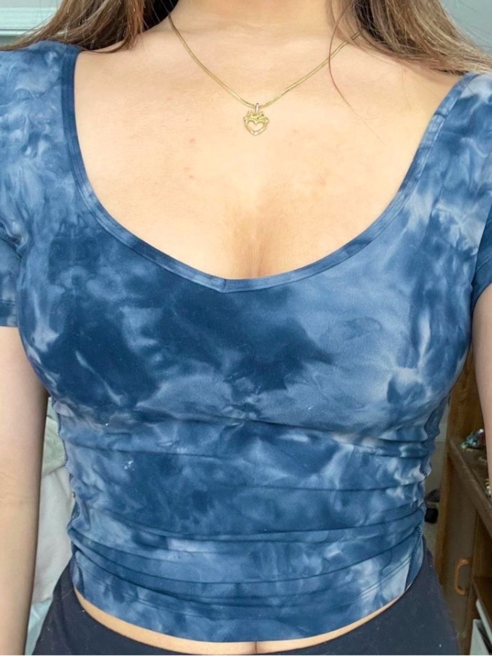 lululemon athletica Blue Tie-Dye Scoop Crop Top